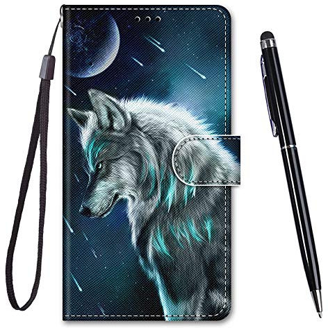 TOUCASA für Galaxy A750 Hülle, Handyhülle für Galaxy A7 2018,Premium Brieftasche PU Leder Flip [Kreativ Gemalt] Case Handytasche Klapphülle für Samsung Galaxy A750 / A7 2018 (Denkender Wolf)