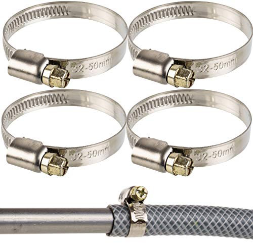 Fascette stringitubo professionali con vite senza fine, campo di serraggio 32-50 mm, 4 pz in acciaio inox W2, con impronta a croce, banda larga 9 mm, fascetta per tubo lavastoviglie