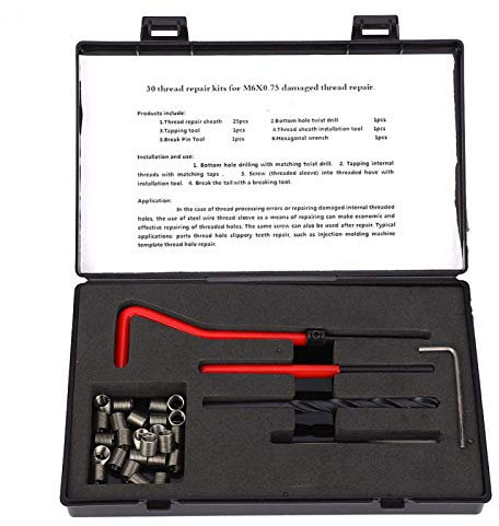 30-teiliges Gewindereparatur-Set M6 x 0,75 Helicoil Kit Gewindeeinsatz Reparaturwerkzeug Sechsteiliger Anzug für Innengewinde-Reparatur