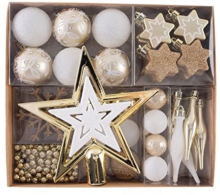 Valery Madelyn Gold White Christmas Baubles Tree Decorations - 52pcs 3-6cm Shatterproof Balls Ornaments for Xmas