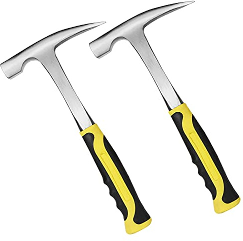 CertBuy 2 Pack Rock Pick Hammer With Non-Skid Handle, 12.8 Inch All Steel Geologist Hammer, Drop Forged Masonry Hammers, Geologist Hammers with Pointed Tip for Mining