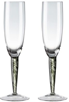 Denby - Classic Black Champagne Flutes Set of 2-240ml - Hand Blown Elegant Champagne Glasses - Dishwasher Safe - Wedding, Anniversary, Party