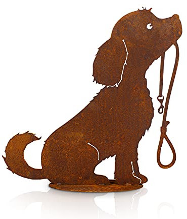 Blümelhuber Hund Gartenfigur Metall in Rostoptik - Hunde Gartenfiguren aus Rost - Edelrost Garten Outdoor Deko für Vorgarten, Beet oder Haustür