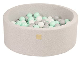 MEOWBABY Piscina de Bolas 90X30cm/150 Bolas ∅ 7Cm Piscina de Bolas Certificada para Niños Hecha en EU Gris Claro: Gris/Blanco/Menta