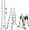 Yiyai Échelle Télescopique 3,8m/1,9 m + 1,9 m Échelle télescopique avec stabilisateur - Échelle Multi-Usage - Charge maximale : 150 kg, Échelle Escabeau Télescopique en Aluminium 12 Echelons Argent