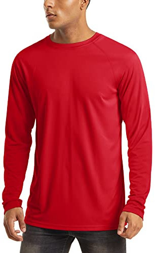 MAGCOMSEN Men's Outdoor UV Protection Shirts UPF 50+ Casual Lightweight T-Shirts for Men Long Sleeve Shirts Mens Quick Dry Running Walking T Shirts Tomato Red