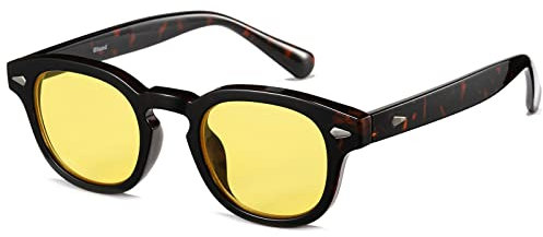 Gtand Lunettes de soleil rondes teintées style vintage rétro unisexe pour homme et femme 46 mm, C19 Monture tortue/Verres teintés jaunes, 46mm