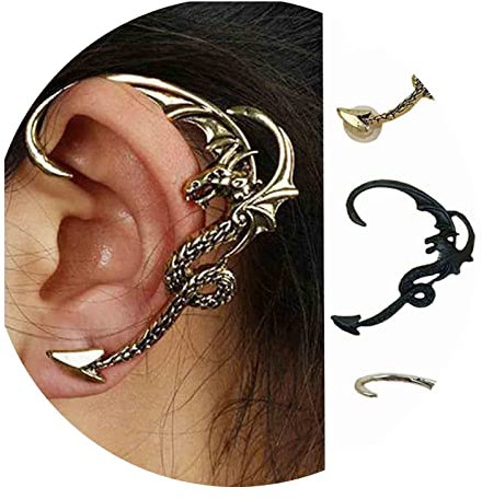 Yheakne Punk Drachen Manschettenohrringe Drachen Ohrkletterer Ohrringe Silber Knorpel Ohr Crawler Ohrringe Gothic Clip Auf Wrap Ohrringe Coole Tier Ohrringe Schmuck Für Frauen Und Mädchen(Silber)