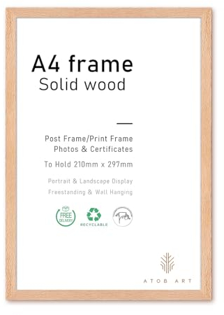 ATOBART A4 Zertifikat Bilderrahmen,EICHE Holz Fotorahmen mit Passepartout für A5 Druck,Posterrahmen mit Plexi-glass für Wandmontage,21x30 cm,1er Set