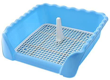 MagiDeal Bac de Toilette d'entraînement pour Chat de Compagnie, avec Colonne, litière, litière, clôture à 3 côtés, Toilettes pour Chiens, Fournitures, Petit Bleu