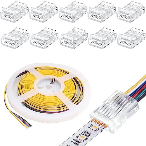 RUNCCI-YUN 5m 6-Pin LED Strip Extension Cable DC 12V-24V Connection Cable+ 10 Pack 6-pin 12mm LED Strip Connector for LED RGBW CCT Plain LED strip & other DC 12 V, 24 V LED lighting
