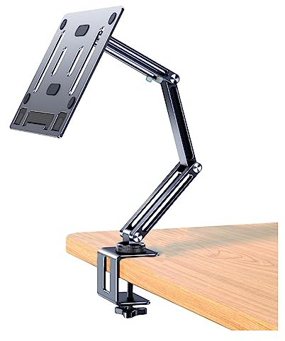 Book Stand for Reading with Clamp, Hands Free Book Holder Stand, Angle Adjustable, Ergonomic Design, Portable, Foldable, Elastic Book Holder, for Projector, Online Learning, Home Offi(Color:Gray-02)