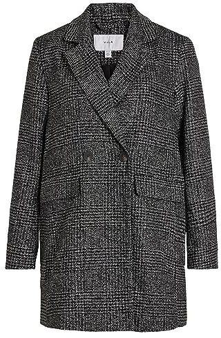 Vila Veste Blazer en Laine Viley-Noos Manteau Court, Noir/Carreaux : Sable Blanc, 44 Femme