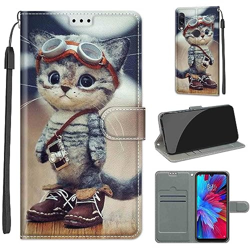 SIENIANLINE Handyhülle für Xiaomi Redmi Note 7 Hülle Katze | Premium Klappbar Ledertasche mit Magnetverschluss, Kartenfächern & Standfunktion, robuste Schutzhülle für Redmi Note 7