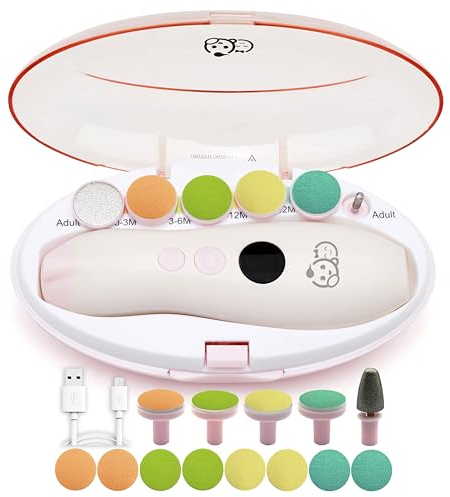 Royal Angels Coupe-ongles rechargeable pour bébé 22 en 1, 13 remplacements supplémentaires, kit d'ongles pour bébé, coupe-ongles, ongles d'orteils pour nouveau-nés (rechargeable, blanc rose)