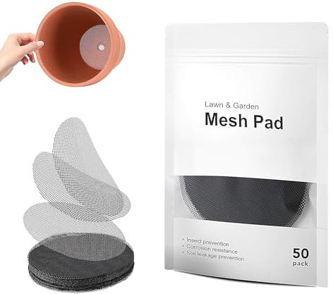 50 Pcs Flower Pot Mesh Pads Round Mesh for Plant Pot Gardening Pad Bonsai Pot Bottom Grid Mat Mesh Plant Pot Drainage for Most Pots Prevent Soil Loss, 4 Inch