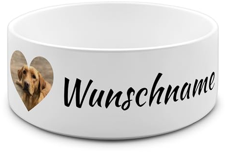 PhotoFancy® - Personalisierter Futternapf mit eigenem Foto und Namen oder Text Bedruckt - Für Hunde - Napf, Hundenapf, Wassernapf selbst gestalten - Design: Layout 3 - Variante: Groß 950 ml
