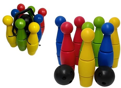Bowling für Kinder, großes Set Kegel für Kinder, Bowling mit 8 Kegeln und 2 großen Kegeln, 34 große Kegel aus Plastik, für drinnen und draußen, Bowlingspiel, hergestellt in Italien