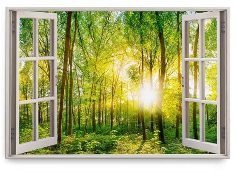 Paul Sinus Wandbild 120x80cm Fensterbild Natur grüner Wald Bäume Baumkronen Sonnenschein