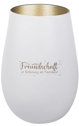 Der-Porzellan-Laden Windlicht mit Gravur Für wahre Freundschaft Weiß Gold | Teelichthalter aus Glas mit Spruch, Tischdeko modern