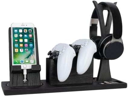 Gamer Gift for Men Teenager Boy, Handmade Controller Organizer with Headphone Holder, Rotatable Phone Stand & Game Controller Stand. Unique Gift Idea for Gamer, Husband (Original)