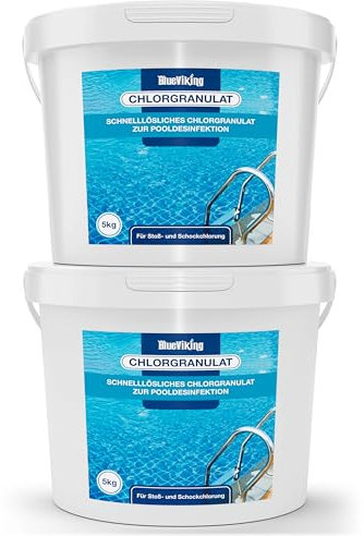 Chlor Pool Granulat 2x5kg, Chlor für Pool zur Schockchlorung, schnelllösliches Chlor für einen klaren Pool, Chlor Granulat zur Erstanwendung, Chlorgranulat für Pool