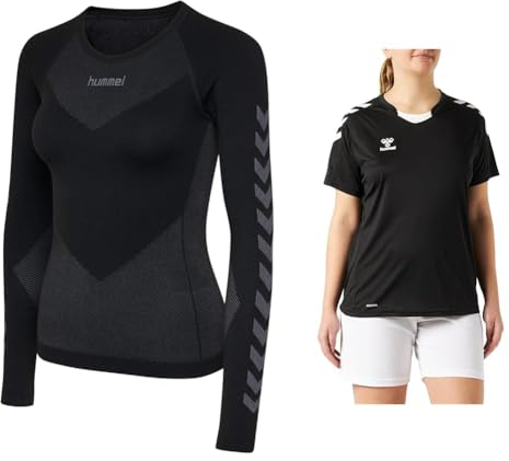 hummel Damen First Seamless L/S Trikot, Schwarz, M-L EU & Hmlcore Xk Jersey Damen Multisport Frauentrikot