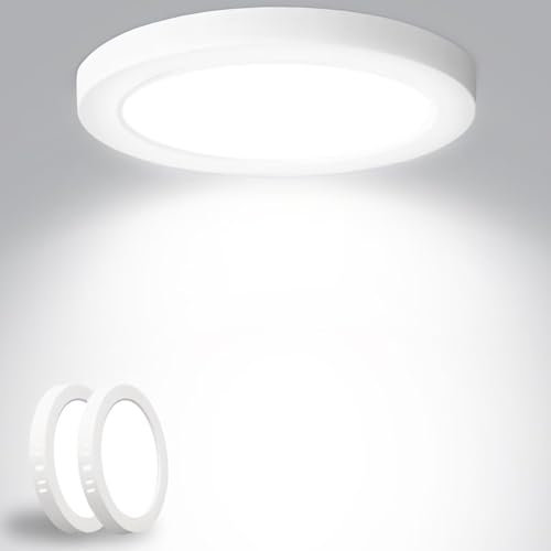 Yexati Plafon LED Techo 18W 1800LM, IP44 Lámpara Techo Delgada 6500K Blanco Frío, Lampara de Techo Redondo Plana Ø220mm Driver Incluido. para Dormitorio Baño Cocina Balcón Pasillo Oficina 2 Pack