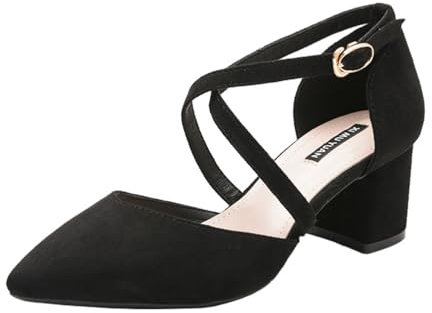 ticticlily Escarpins Bride Cheville Femme Escarpins Bloc Talons Pumps Talon Haut avec Lanière Croisée et Bout Fermé Parfait pour Les Mariages et Les fêtes C Noir 37 EU