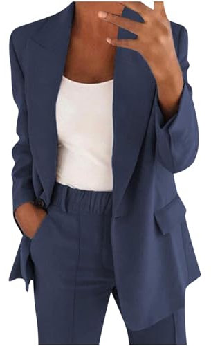 vokkrv 2025 Completo Donna Elegante Tailleur Blazer Completo Primavera e Autunno da Donna 2 Pezzi Risvolto Completo di Pantaloni Giacca Abbigliamento per Ufficio Business OL Curvy Tuta Due Pezzi