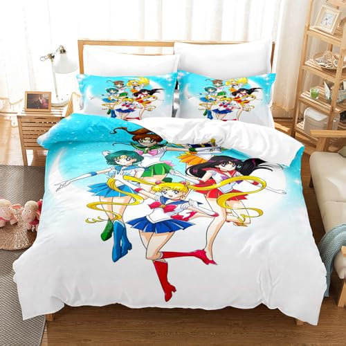 Ste-X Bettbezug-Set Sailor Moon – Pflegeleicht Und Weich, Atmungsaktiv, Mit Kissenbezügen – Kissenbezuggröße (50 cm X 75 cm) – Bettbezug (135x200cm,Usagi Tsukino 05)