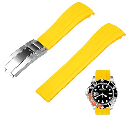 Juntan 18mm 20mm 22mm Gebogenes Ende Kautschuk Uhrenarmband, Verjüngtes Silikon Gebogenes Ersatz Uhrenarmbänder für Männer Frauen mit Klassischer Tauchschnalle (Gelb, 20mm)