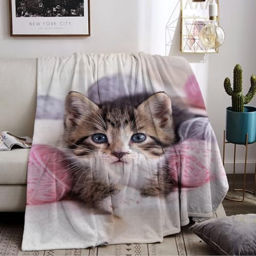 LLTTEER Katzemotiv Kuscheldecke für Kinder, Katzen Flanell Decke,Kinderdecke Katzemotiv Flauschige Plüsch Decke,Wohndecke Fleecedecke TV Decken für Bett Sofa (Cat 02, 130 x 150 cm)