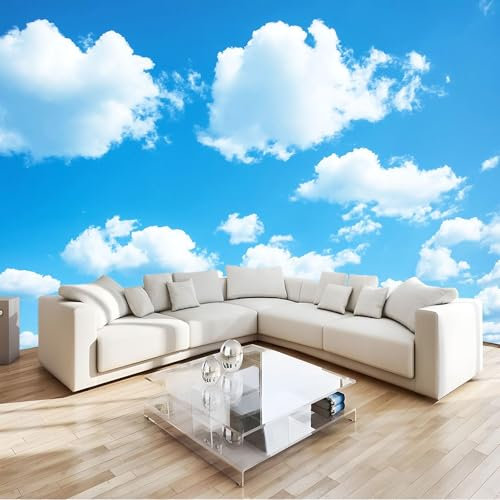 Générique Art Papier Peint Intissé 3D Ciel Bleu Muraux Tapisserie Photo Décoration Murale, Papier Peint 200x140 cm Salon Chambre Bureau Couloir Peinture Murale Décor