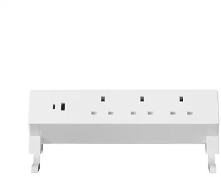 FlexiSpot Extension Lead with 2 USB Slots 1.8M, 3 Way Desk Clamp Power Strip, Multi Plug Adopter, Desktop Mounted Power Extension Connect, Extension Cable for Home Office, White