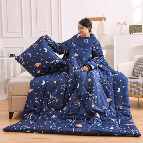 Somsiwey Printing Lazy Quilt with Sleeves Winter Thick Warm Wearable Quilt Blanket Suitable for Office, Sleeping, Reading, Playing Games Floral(A)