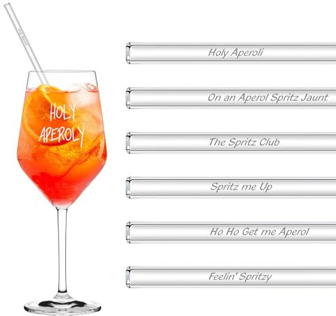 Glasstrohhalme Aperol Strohhalme Geschenk,6 Stück 20cm Wiederverwendbare Glasstrohalm mit Bürste Aperol Glasstrohhalm Geschenkset