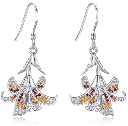Lily Earrings 925 Sterling Silver Lily Dangle Earrings Flower Jewellery for Women