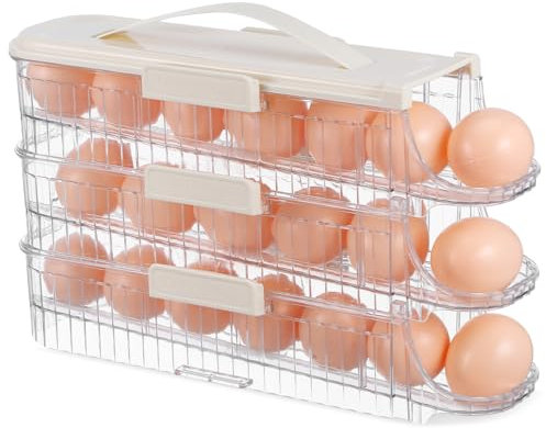 Angoily Contenitore Per Uova Su Ruote Organizer Uova Strati Per Frigorifero Rotante Coperchio Portatile Familiari