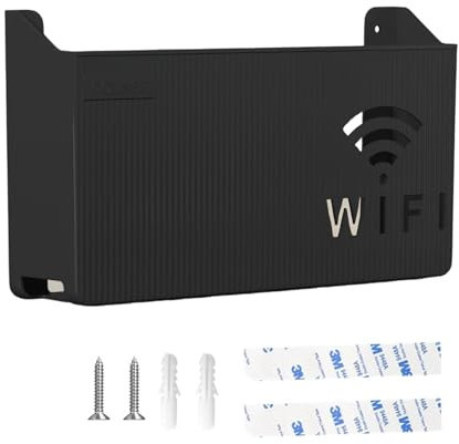 ZYEKIU Wall Mount WiFi Router Storage Box Router Storage Box Power Strip Cable Management Hider Rack Router Shelf for Home Decoration (Black)