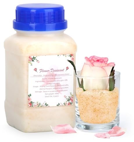 CAMPFOLKS Silica Gel Blumen Trocknen 500g – Silicagel Blumen Trocknen mit Feuchtigkeitsindikator – Regenerierbares Silikat Trockenmittel– Blumen Konservieren & Trocknen Granulat mit Silica Kugeln