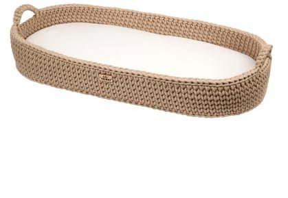 LIL'THINGS Wickelauflage mit Korb – Handgemacht - Boho Stil - mit Matratze - aus Baumwolle - für Neugeborene - Babyzimmer Deko - 77x39x11 cm - Mokka