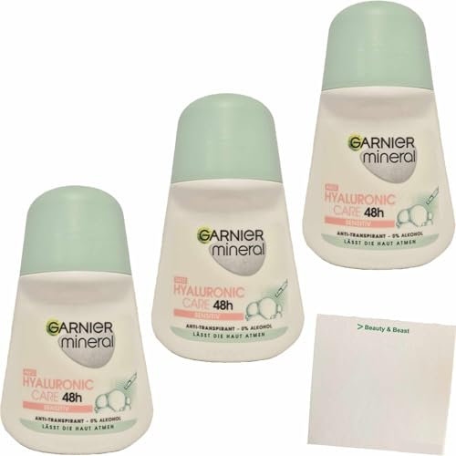 usy Bundle für Garnier Mineral Deo Roll-on Hyaluronic Care 48h 3er Pack (3x50ml Flasche) + usy Block