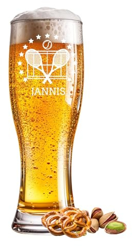 Bierglas graviert Tennis Champion 0,5l mit Wunschtext Name Jahr oder Spruch - Individuelles Weizenglas für besondere Anlässe wie Geburtstag, Jubiläum, Vatertag oder Feier - Gravur frei wählbar