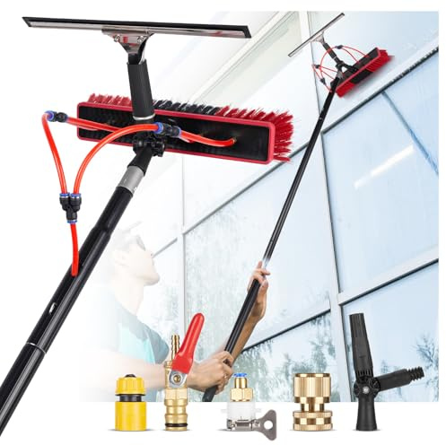 32ft Water‑Fed Pole Cleaning Kit(32.8ft) | Aluminum Extendable Pole,22in Brush & Bendable Duster,for Window,Solar‑Panel,Car and Glass Cleaning