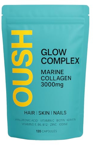 Glow Complex™ | 11-in-1 Marine Collagen Supplements 3000mg + Hyaluronic Acid, Biotin, Vitamin C, Keratin & Zinc | Hair, Skin & Nail Hydrate Supplement for Women | 120 Capsules (4-Week Supply)