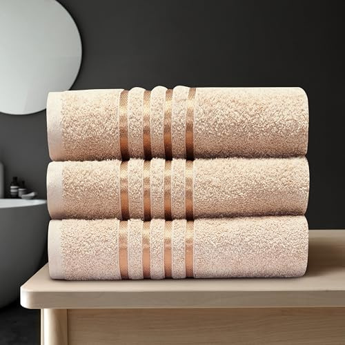GC GAVENO CAVAILIA Stripe Towels Bath Sheets 3Pack | 90X150 Cm 550 GSM Bath Sheets Extra Large For Bathroom, Spa | Quick Dry & Highly Absorbent, Washable Cotton Towels Set XL Bath Sheet, Natural