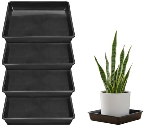 Ulawellor Blumentopf Untersetzer Eckig 4 Stück Schwarz | Hochwertiger Kunststoff, Stoß- und Fallbeständig, Wasserreste Auffangen, für Wohnbereich Balkon Garten S 22 x 22 cm