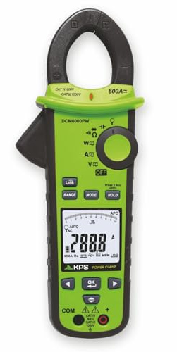 KPS DCM6000PW Digitale Wattzange TRMS 10000 Zählen, 1000 V AC/DC, 600 A AC/DC, Leistungsmessung, Mundharmonika, Leistungsfaktor und THD, Bluetooth und Datalogger, CAT IV 600 V