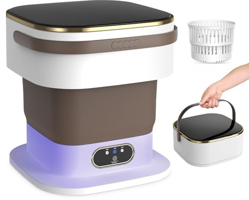 Mini Lavatrice,15L 2 in 1 Lavatrice Portatile con Centrifuga e 3 modalità di pulizia per Piccoli vestiti, Lavatrice da Campeggio Pieghevole per Viaggi, Appartamenti (Cachi)